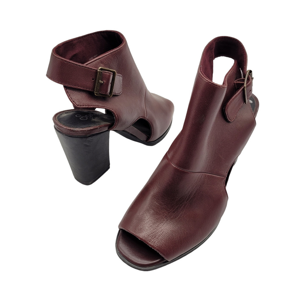 Seychelles womens battery oxblood Open Toe Heeled Ankle Boots sz 6 leather red - Picture 1 of 10